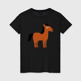 Женская футболка хлопок с принтом Забавная лошадь в Кировске, 100% хлопок | прямой крой, круглый вырез горловины, длина до линии бедер, слегка спущенное плечо | 