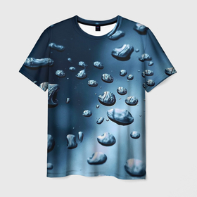 Мужская футболка 3D с принтом Капли воды на матовом стекле   текстура в Курске, 100% полиэфир | прямой крой, круглый вырез горловины, длина до линии бедер | Тематика изображения на принте: 