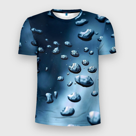 Мужская футболка 3D Slim с принтом Капли воды на матовом стекле   текстура в Екатеринбурге, 100% полиэстер с улучшенными характеристиками | приталенный силуэт, круглая горловина, широкие плечи, сужается к линии бедра | 