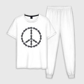 Мужская пижама хлопок с принтом Пацифик из велосипедной цепи в Тюмени, 100% хлопок | брюки и футболка прямого кроя, без карманов, на брюках мягкая резинка на поясе и по низу штанин
 | 