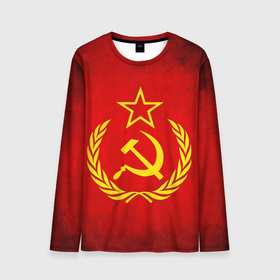 Мужской лонгслив 3D с принтом СССР   старый флаг , 100% полиэстер | длинные рукава, круглый вырез горловины, полуприлегающий силуэт | 