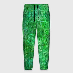 Мужские брюки 3D с принтом Узорчатый зеленый стеклоблок имитация в Новосибирске, 100% полиэстер | манжеты по низу, эластичный пояс регулируется шнурком, по бокам два кармана без застежек, внутренняя часть кармана из мелкой сетки | 