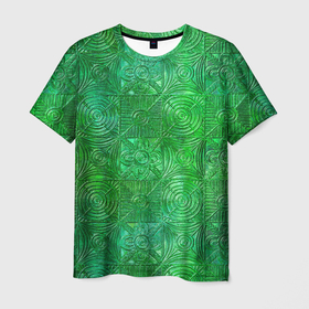 Мужская футболка 3D с принтом Узорчатый зеленый стеклоблок имитация в Новосибирске, 100% полиэфир | прямой крой, круглый вырез горловины, длина до линии бедер | 