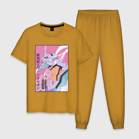 Мужская пижама хлопок с принтом Евангелион: Ева 01 в Петрозаводске, 100% хлопок | брюки и футболка прямого кроя, без карманов, на брюках мягкая резинка на поясе и по низу штанин
 | 