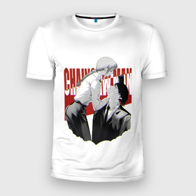 Мужская футболка 3D Slim с принтом Человек бензопила Макима и Дэндзи в Екатеринбурге, 100% полиэстер с улучшенными характеристиками | приталенный силуэт, круглая горловина, широкие плечи, сужается к линии бедра | Тематика изображения на принте: 