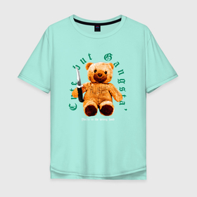 Мужская футболка хлопок Oversize с принтом Тедди милый мишка гангстер , 100% хлопок | свободный крой, круглый ворот, “спинка” длиннее передней части | Тематика изображения на принте: 