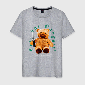 Мужская футболка хлопок с принтом Тедди милый мишка гангстер в Санкт-Петербурге, 100% хлопок | прямой крой, круглый вырез горловины, длина до линии бедер, слегка спущенное плечо. | Тематика изображения на принте: 