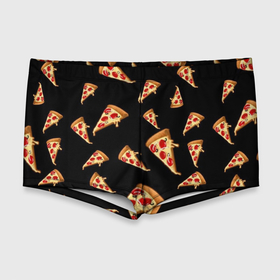 Мужские купальные плавки 3D с принтом Куски пиццы на черном фоне , Полиэстер 85%, Спандекс 15% |  | Тематика изображения на принте: 