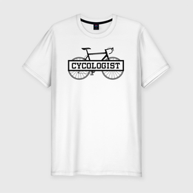 Мужская футболка хлопок Slim с принтом Cycologist   велосипедист в Курске, 92% хлопок, 8% лайкра | приталенный силуэт, круглый вырез ворота, длина до линии бедра, короткий рукав | Тематика изображения на принте: 
