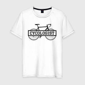 Мужская футболка хлопок с принтом Cycologist   велосипедист в Кировске, 100% хлопок | прямой крой, круглый вырез горловины, длина до линии бедер, слегка спущенное плечо. | 