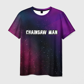 Мужская футболка 3D с принтом Chainsaw Man gradient space в Кировске, 100% полиэфир | прямой крой, круглый вырез горловины, длина до линии бедер | 