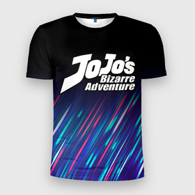 Мужская футболка 3D Slim с принтом JoJo Bizarre Adventure stream в Белгороде, 100% полиэстер с улучшенными характеристиками | приталенный силуэт, круглая горловина, широкие плечи, сужается к линии бедра | 