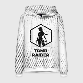 Мужская толстовка 3D с принтом Tomb Raider с потертостями на светлом фоне в городе Новоалтайск, 100% полиэстер | двухслойный капюшон со шнурком для регулировки, мягкие манжеты на рукавах и по низу толстовки, спереди карман-кенгуру с мягким внутренним слоем. | Тематика изображения на принте: 