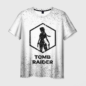 Мужская футболка 3D с принтом Tomb Raider с потертостями на светлом фоне в Тюмени, 100% полиэфир | прямой крой, круглый вырез горловины, длина до линии бедер | 