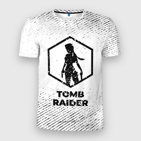 Мужская футболка 3D Slim с принтом Tomb Raider с потертостями на светлом фоне в Белгороде, 100% полиэстер с улучшенными характеристиками | приталенный силуэт, круглая горловина, широкие плечи, сужается к линии бедра | 