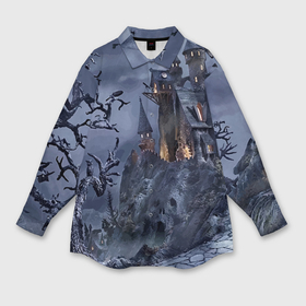 Женская рубашка oversize 3D с принтом Старый заброшенный замок   halloween в Курске,  |  | 
