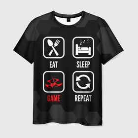 Мужская футболка 3D с принтом Eat, sleep, Hitman, repeat в Курске, 100% полиэфир | прямой крой, круглый вырез горловины, длина до линии бедер | 