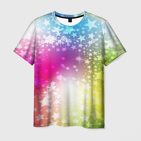 Мужская футболка 3D с принтом Звезды на радужном фоне в Курске, 100% полиэфир | прямой крой, круглый вырез горловины, длина до линии бедер | 