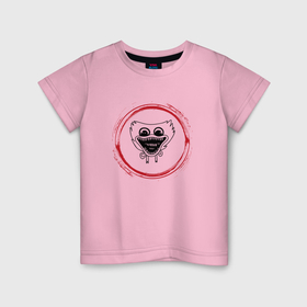 Детская футболка хлопок с принтом Символ Poppy Playtime и красная краска вокруг в Новосибирске, 100% хлопок | круглый вырез горловины, полуприлегающий силуэт, длина до линии бедер | Тематика изображения на принте: 