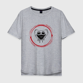 Мужская футболка хлопок Oversize с принтом Символ Poppy Playtime и красная краска вокруг в Курске, 100% хлопок | свободный крой, круглый ворот, “спинка” длиннее передней части | 