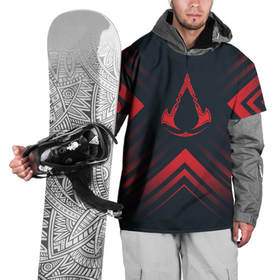 Накидка на куртку 3D с принтом Красный символ Assassins Creed на темном фоне со стрелками в Кировске, 100% полиэстер |  | Тематика изображения на принте: 