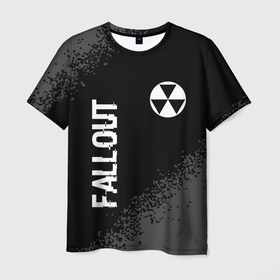 Мужская футболка 3D с принтом Fallout glitch на темном фоне: надпись, символ в Белгороде, 100% полиэфир | прямой крой, круглый вырез горловины, длина до линии бедер | Тематика изображения на принте: 