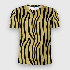 Мужская футболка 3D Slim с принтом Желтые линии  на черном фоне в Кировске, 100% полиэстер с улучшенными характеристиками | приталенный силуэт, круглая горловина, широкие плечи, сужается к линии бедра | 