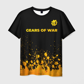 Мужская футболка 3D с принтом Gears of War   gold gradient: символ сверху в Кировске, 100% полиэфир | прямой крой, круглый вырез горловины, длина до линии бедер | 