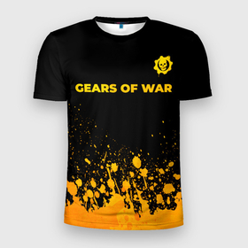 Мужская футболка 3D Slim с принтом Gears of War   gold gradient: символ сверху в Екатеринбурге, 100% полиэстер с улучшенными характеристиками | приталенный силуэт, круглая горловина, широкие плечи, сужается к линии бедра | 