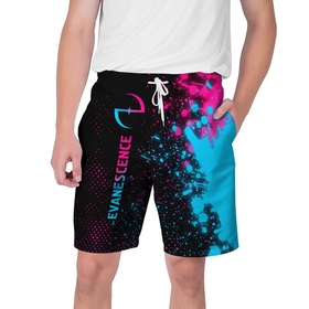 Мужские шорты 3D с принтом Evanescence   neon gradient: по вертикали в Екатеринбурге,  полиэстер 100% | прямой крой, два кармана без застежек по бокам. Мягкая трикотажная резинка на поясе, внутри которой широкие завязки. Длина чуть выше колен | 