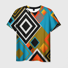 Мужская футболка 3D с принтом Фон из разноцветных квадратов в Петрозаводске, 100% полиэфир | прямой крой, круглый вырез горловины, длина до линии бедер | Тематика изображения на принте: 