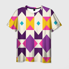 Мужская футболка 3D с принтом Геометрический цветной орнамент в Белгороде, 100% полиэфир | прямой крой, круглый вырез горловины, длина до линии бедер | 
