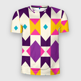 Мужская футболка 3D Slim с принтом Геометрический цветной орнамент в Белгороде, 100% полиэстер с улучшенными характеристиками | приталенный силуэт, круглая горловина, широкие плечи, сужается к линии бедра | Тематика изображения на принте: 