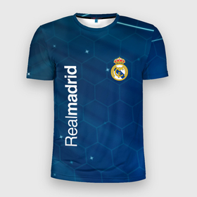 Мужская футболка 3D Slim с принтом Real Madrid голубая абстракция , 100% полиэстер с улучшенными характеристиками | приталенный силуэт, круглая горловина, широкие плечи, сужается к линии бедра | 