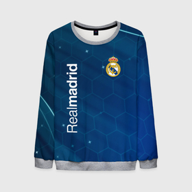 Мужской свитшот 3D с принтом Real Madrid голубая абстракция , 100% полиэстер с мягким внутренним слоем | круглый вырез горловины, мягкая резинка на манжетах и поясе, свободная посадка по фигуре | 