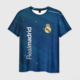 Мужская футболка 3D с принтом Real Madrid голубая абстракция в Тюмени, 100% полиэфир | прямой крой, круглый вырез горловины, длина до линии бедер | 