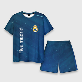 Мужской костюм с шортами 3D с принтом Real Madrid голубая абстракция в Кировске,  |  | 