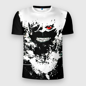 Мужская футболка 3D Slim с принтом Tokyo Ghoul Kaneki Ken paint в Екатеринбурге, 100% полиэстер с улучшенными характеристиками | приталенный силуэт, круглая горловина, широкие плечи, сужается к линии бедра | Тематика изображения на принте: 
