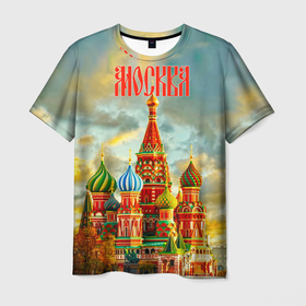 Мужская футболка 3D с принтом Москва   Храм Василия Блаженного , 100% полиэфир | прямой крой, круглый вырез горловины, длина до линии бедер | 