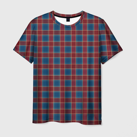 Мужская футболка 3D с принтом Красно синий клетчатый узор Шотландка , 100% полиэфир | прямой крой, круглый вырез горловины, длина до линии бедер | 