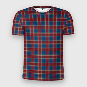Мужская футболка 3D Slim с принтом Красно синий клетчатый узор Шотландка в Новосибирске, 100% полиэстер с улучшенными характеристиками | приталенный силуэт, круглая горловина, широкие плечи, сужается к линии бедра | 
