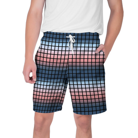 Мужские шорты 3D с принтом Разноцветный коралловый с синим узор клетка ,  полиэстер 100% | прямой крой, два кармана без застежек по бокам. Мягкая трикотажная резинка на поясе, внутри которой широкие завязки. Длина чуть выше колен | 