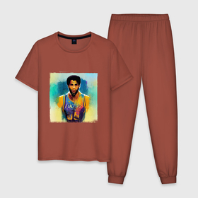 Мужская пижама хлопок с принтом Акварельная иллюстрация с Карим Абдул Джаббар в Санкт-Петербурге, 100% хлопок | брюки и футболка прямого кроя, без карманов, на брюках мягкая резинка на поясе и по низу штанин
 | 