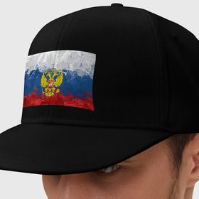 Кепка снепбек с прямым козырьком с принтом Герб России и триколор   рисунок в Новосибирске, хлопок 100% |  | 