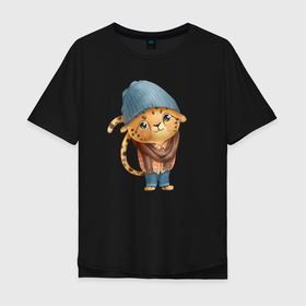 Мужская футболка хлопок Oversize с принтом Модный гепард хипстер в Курске, 100% хлопок | свободный крой, круглый ворот, “спинка” длиннее передней части | 