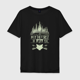 Мужская футболка хлопок Oversize с принтом Лисички в лесу в Кировске, 100% хлопок | свободный крой, круглый ворот, “спинка” длиннее передней части | 