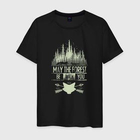 Мужская футболка хлопок с принтом Лисички в лесу в Кировске, 100% хлопок | прямой крой, круглый вырез горловины, длина до линии бедер, слегка спущенное плечо. | 