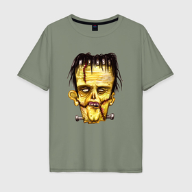 Мужская футболка хлопок Oversize с принтом Франкенштейн желтый зомби в Белгороде, 100% хлопок | свободный крой, круглый ворот, “спинка” длиннее передней части | 