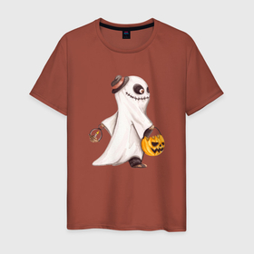 Мужская футболка хлопок с принтом Доброе приведение   хэллоуин в Екатеринбурге, 100% хлопок | прямой крой, круглый вырез горловины, длина до линии бедер, слегка спущенное плечо. | 