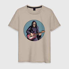 Мужская футболка хлопок с принтом Смерть с гитарой   хэллоуин в Екатеринбурге, 100% хлопок | прямой крой, круглый вырез горловины, длина до линии бедер, слегка спущенное плечо. | 